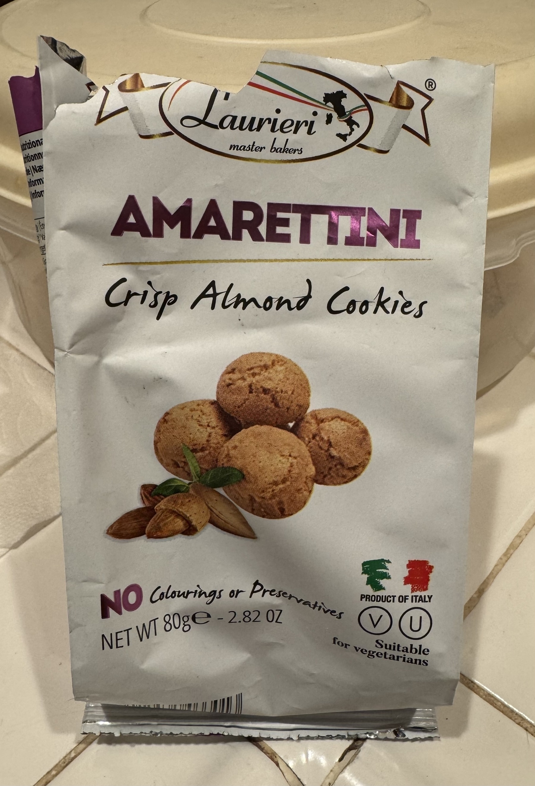 bag of Amarettini cookies baked by Laurieri
